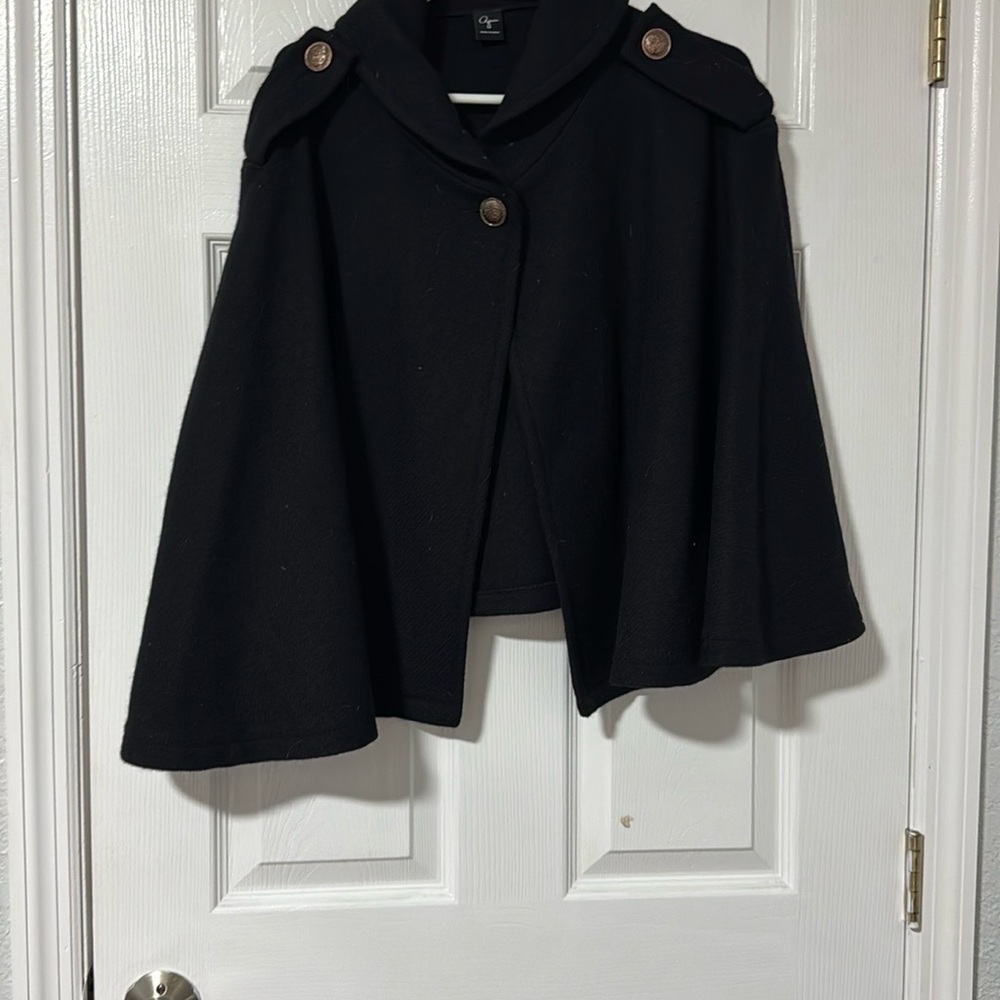 Aqua Black Buttoned Wool Cape